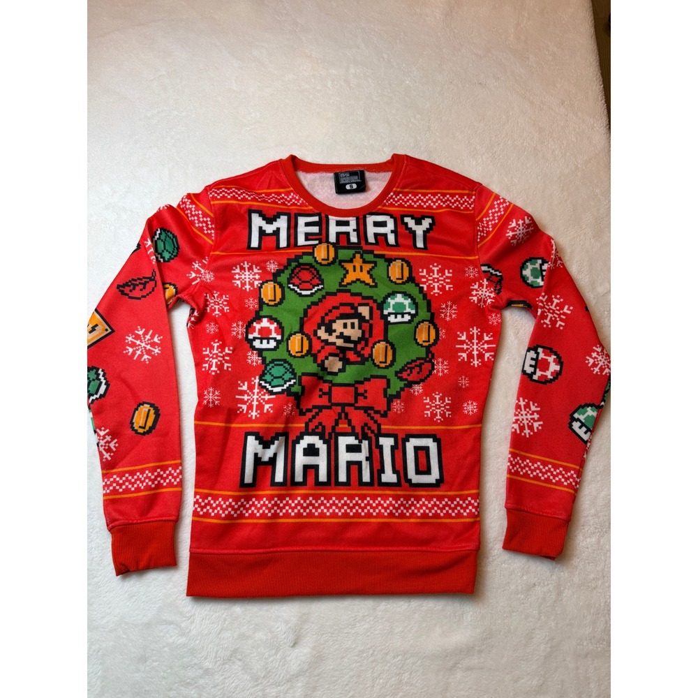 Super Mario Bros Merry Mario Red Christmas Crewneck Sweatshirt Nintendo Small